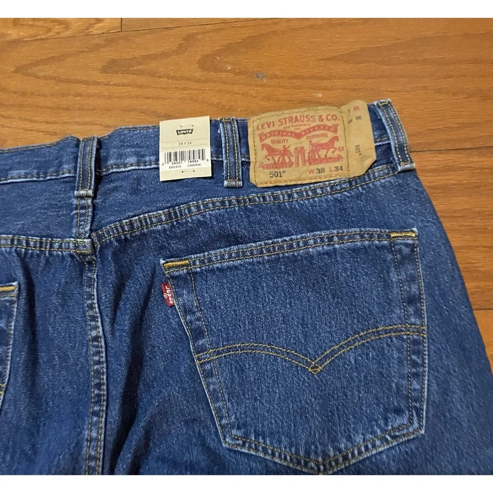 Levi's 501 Original Regular Button Fly Straight Jeans 38X34 Mens Blue 100 Cotton